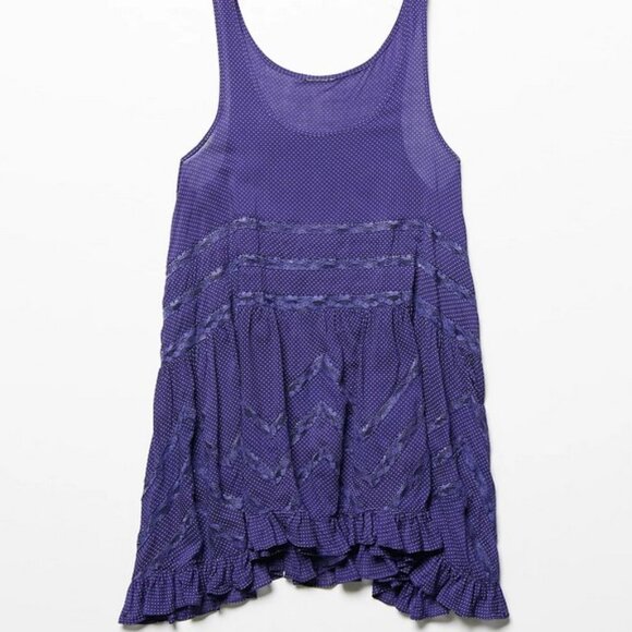 Free People Blue Polka Dot Voile and Lace Trapeze Slip Dress, S - Picture 4 of 15
